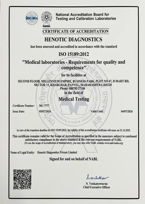 NABL Accredited Certificate